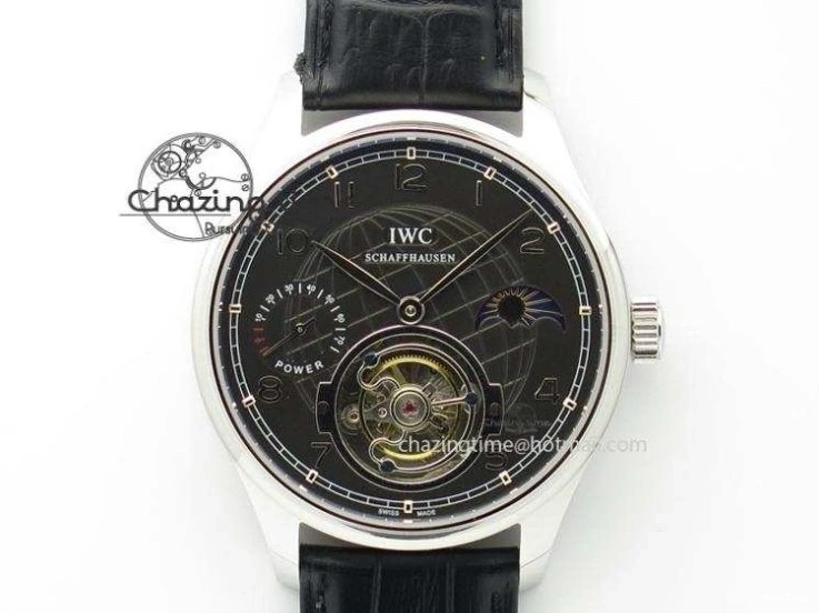 MIROTIME 0329 Portuguese Tourbillon Mystere SS TF Best Edition Black Dial on Black Croc Leather Strap Flexible 7383